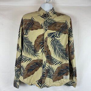 Scotch & Soda Men's Shirt L Yellow Brown Blue Gray Leaf Print Button Front